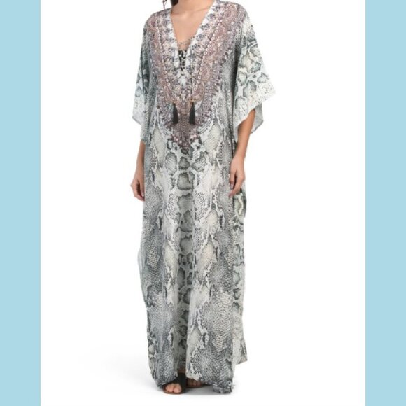 NWT La Moda Maxi Dress Swim Cover Up Dress Snakeskin print with Embellishments - Picture 3 of 8